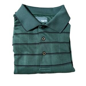 Vintage Grand Slam Polo Shirt Green Stripe, Est. Size Large Golfwear, 27" Length
